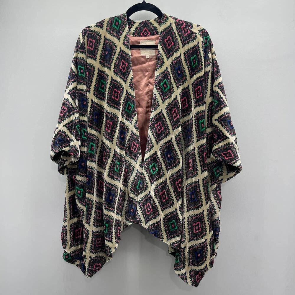Chasor Velvet Boho‎ Geometric Print Cream Black Multi Oversized Kimono